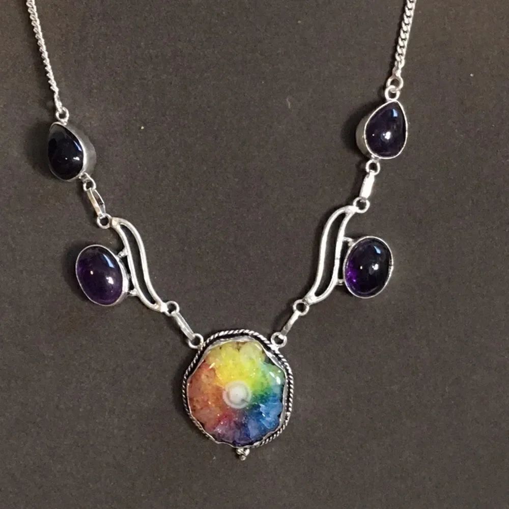 RAINBOW SOLAR AGATE NECKLACE 18” STERLING SILVER